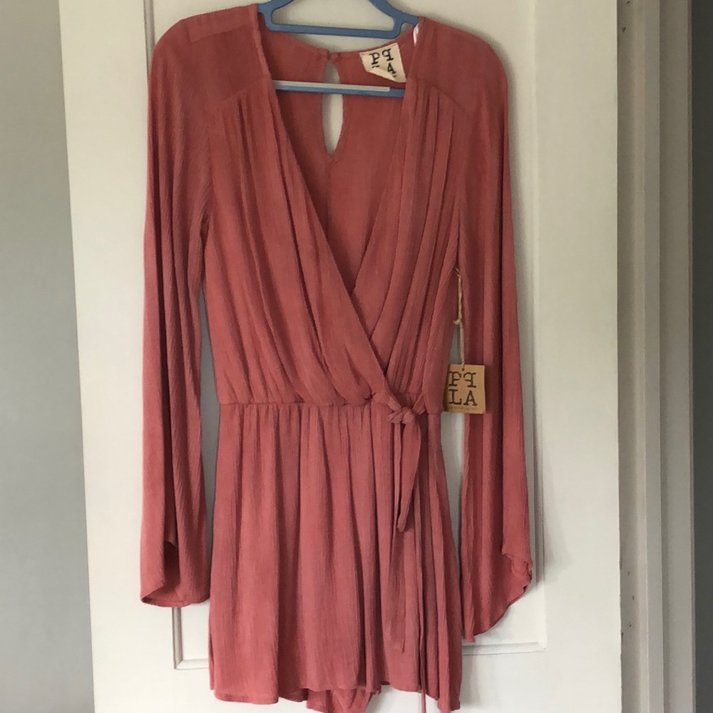 Pilar old rose colored romper. Size small. Large bell sleeves. Lined,crepey. NWT